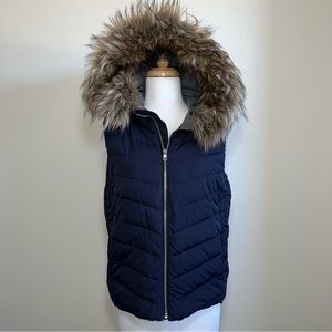 GAP Navy Blue Puffer Vest with Detachable Feaux Fur Hood